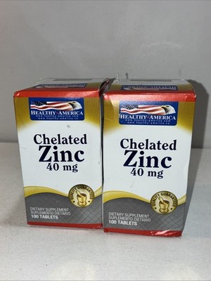 2 Sealed Chelated Zinc 40 Mg Supplemnt 100 Tablets Each