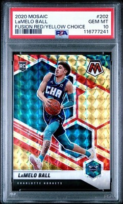 2020-21 Panini Mosaic Rookie Red & Yellow Prizm LaMelo Ball /88 (RC) PSA 10