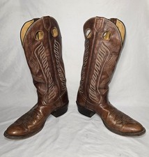 Vintage Tony Lama Cowboy Western Buckaroo Boots 6445 Brown Leather 16” Mens 10 D