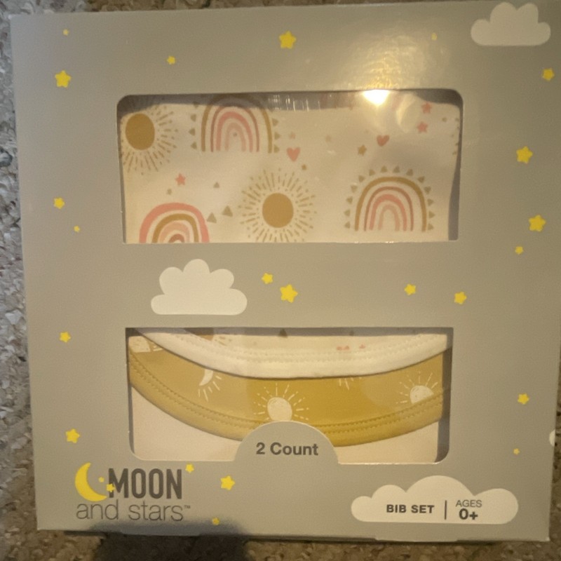 Moon and Stars Baby Bib Set 2-Pack Cotton Moon & Stars White/Yellow/Pink 0+
