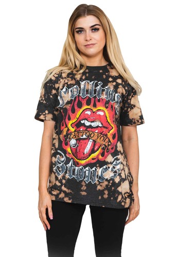 Rolling Stones T-Shirt Ufficiale – Tattoo Flames Logo – Unisex, Cotone, Grigio Dip-Dye – Taglie S-XXL