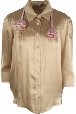 PRADA GOLD SILK SHIRT IT 40 UK 8