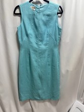 New Talbots Irish Linen Size 6 Blue Sheet Sleeveless Dress W/Slip Under 40” Long