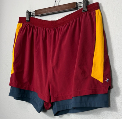 Fourlaps Women XXL Running Shorts Deep Maroon Yellow Brief Pocket Athletic