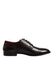 Dolce & Gabbana Maroon Calfskin Leather Derby Men Dress Men's Shoes Authentic