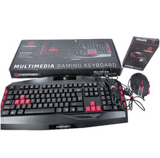 CyberPowerPC Multimedia Gaming Keyboard and Mouse Bundle USB Wired LED Black Red