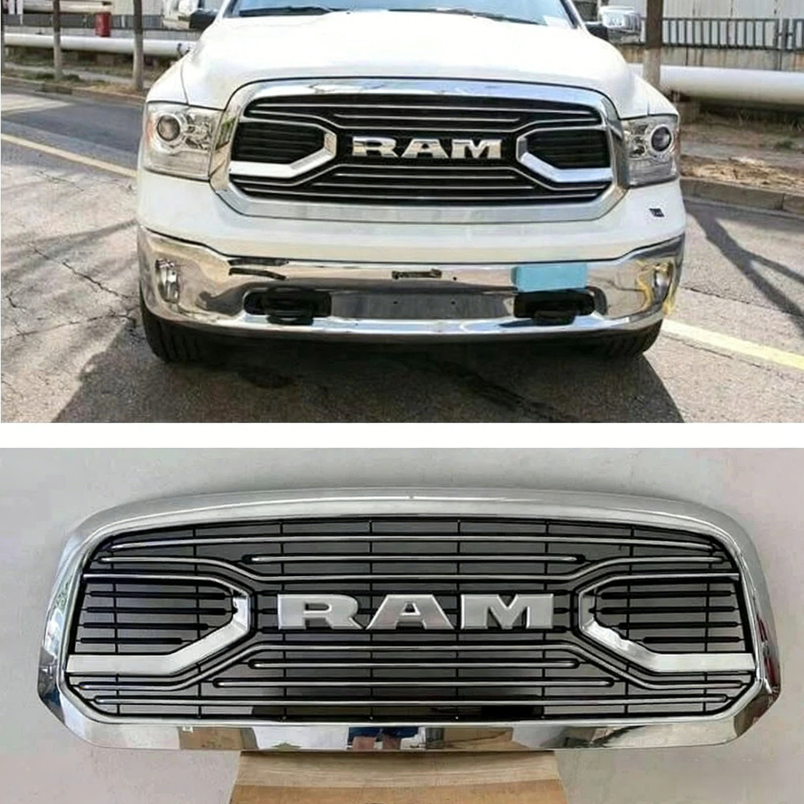 Front Grille for 2013-2018 Dodge RAM 1500 Big Horn Chrome Bumper Grill w/Letters