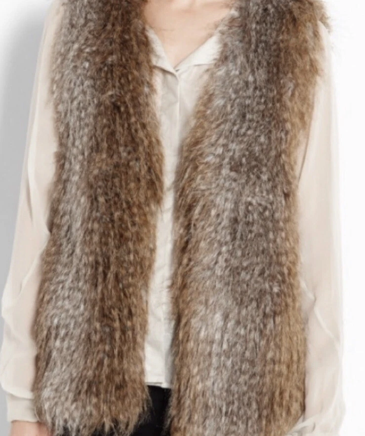 Chaleco de piel sintética Halston Heritage marrón para mujer talla 2 Foto 2 de 4