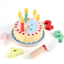 Wooden Cutting Birthday Cake Toysbirthday Fake Cake Toy With Candles And Numbers