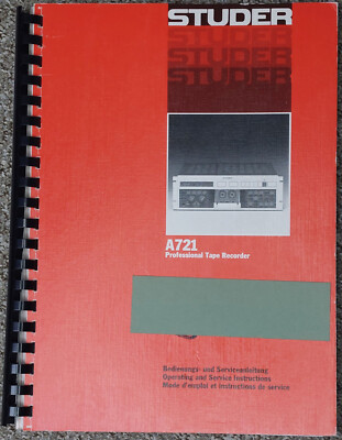 STUDER REVOX   A 721 Tape Recorder Serviceanleitung D