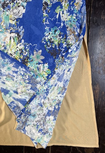 Vtg 60s 70s Blue Abstract Yellow INDIAN Button Side Splits Tunic Kaftan Dress S - Picture 15 of 20