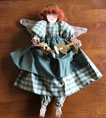 Hand Crafted Angel With Metal Wings & Green Clothing