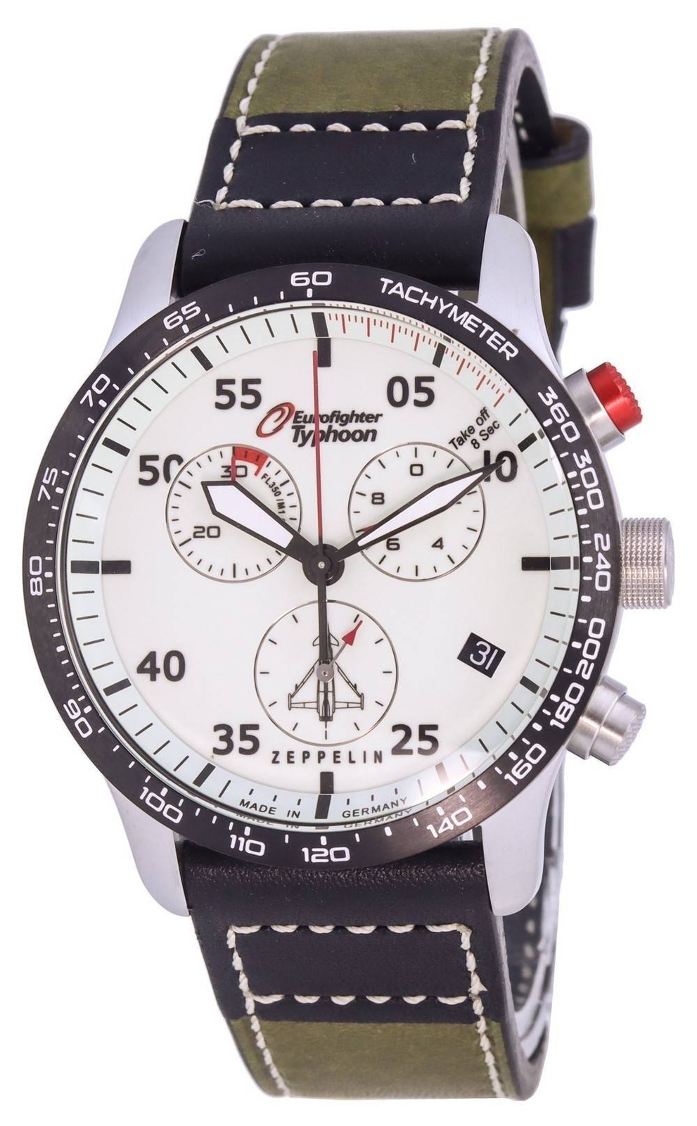Zeppelin Eurofighter Cronografo Tachimetro Data Z72985 100M Orologio da Uomo