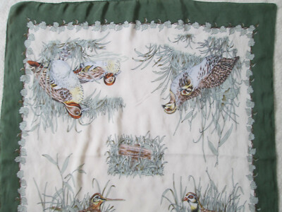 Foulard Carré Vintage En Soie 100% - Dimensions 77x80 Cm - Couleur Ocre - Occasion