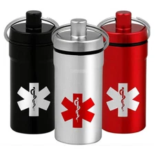 Waterproof Aluminum Pill Box Pill Case Container Bottle Holder Keychain New -_ou