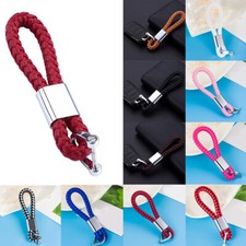 1PC Leather Hand Woven Keychain Metal Key Ring Chain Car Key Holder Auto Keyring