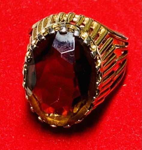 18 Karat Gold galvanisierter Ring mit bernsteinfarbenem Stein - Größe 6,5 - Bild 3 von 6