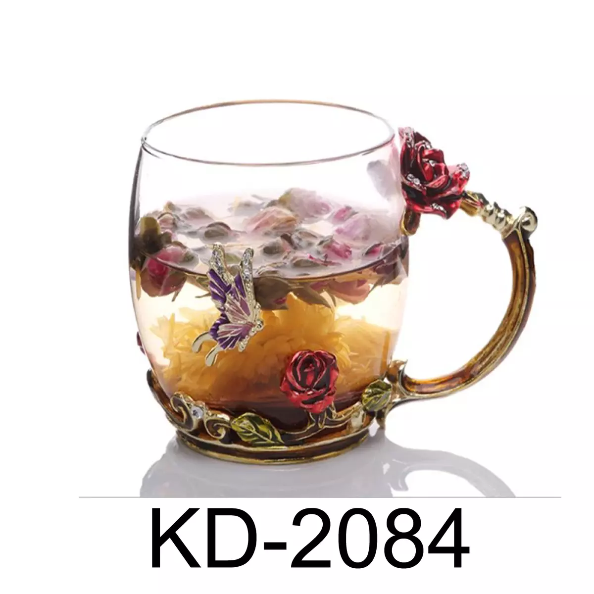2 PC Red Rose Glass Tea Cup Coffee Mugs eBay