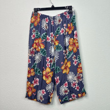 Aloha Hut Hawaii Vintage Floral Wide Leg Crop Pull On Pants Pockets Size L