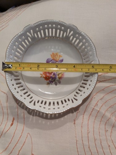 Vintage B J  L Germany Porcelain VTG ound Flower Bowl Dish Reticulated Gold Edge - Bild 4 von 5