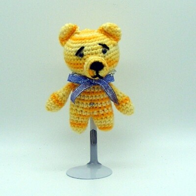 Teddy Bear, 4''Tall, Yellow, Safety Eyes, Ribbon at Neck, Diamond at Belly