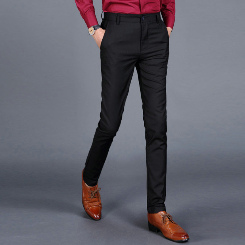 Korean Style Slim Fit Casual Dress Pants for Men - Solid Color Formal Trousers