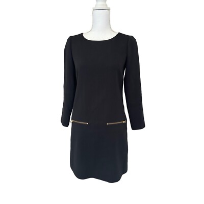 J.Crew Size 00 Womens Black Ponte Zip Dress With Faux Leather Details | eBay