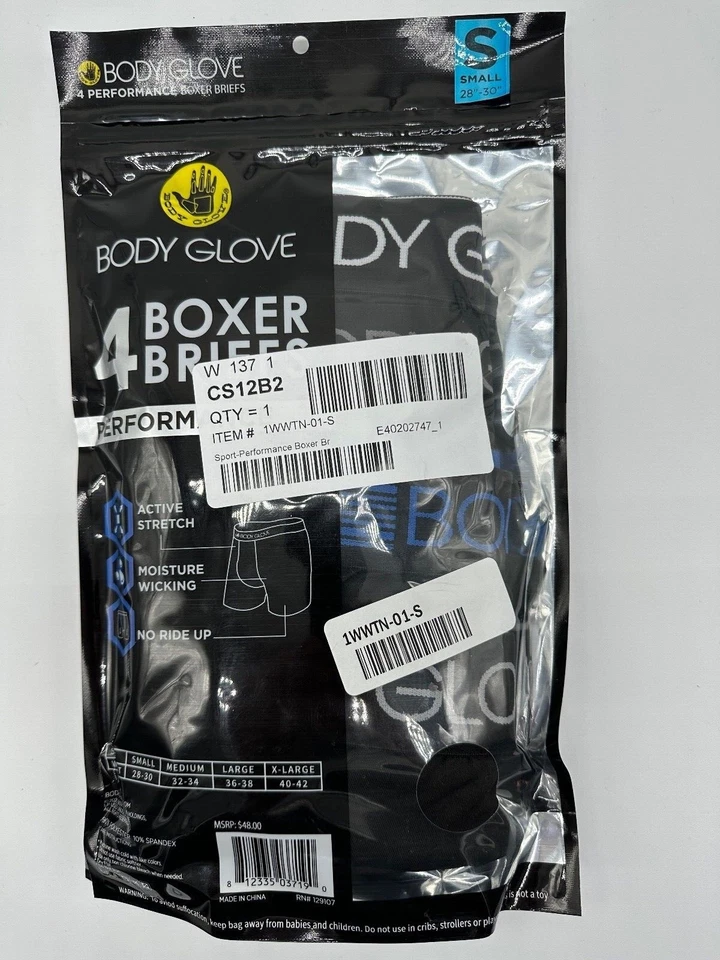 NEW BODY GLOVE MENS 4 PERFORMANCE BOXER BRIEFS ACTIVE STRETCH BLACK MSRP $48 - Image 3 of 4