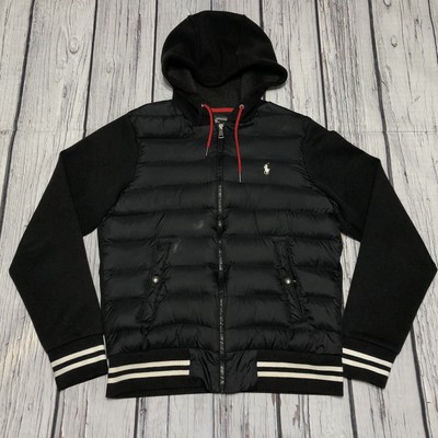 polo ralph lauren black hybrid down hooded jacket