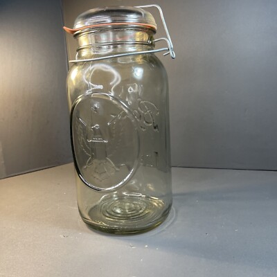 Vintage 12  Ball Ideal Mason Jar with Eagle and Star -  bale wire glass top