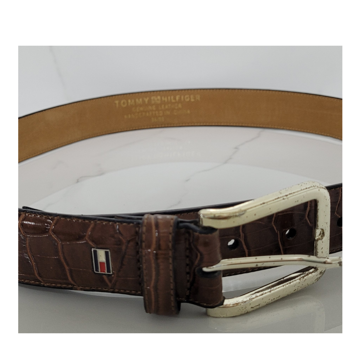 Tommy Hilfiger Brown Leather Belt with Gold-Tone Buckle Tommy Hilfiger 90s Honey Brown Leather Heavy Duty Solid  main image 2