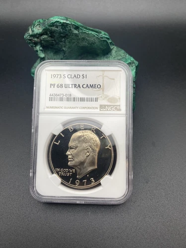 1973-S Clad Eisenhower Dollar - NGC PF68  Ultra Cameo 1$ Beautiful Shape