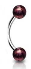 Eyebrow Rook Curve Fossil Red 4mm Balls 16 Gauge 3/8" Barbell Steel *