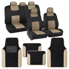 BDK PolyPro Black / Beige Car Seat Covers Full Set with Matching Carpet Floor...