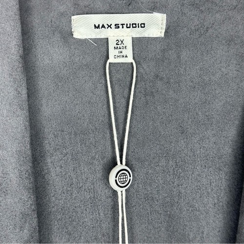 Max Studio Faux Suede Open Drape Front Jacket Size 2X Gray Long Sleeve Pockets - Picture 7 of 9