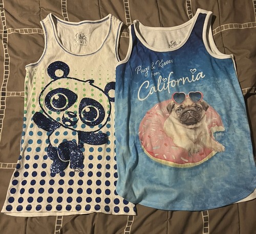 Justice Girls Size 12 Tank Tops Shirts Lot 2 Panda Pug Dog Puppy