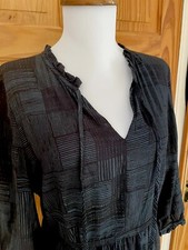 Seasalt Cornwall Sea Meadow Black / blue Check Dress smock 3/4 sleeved Uk 12