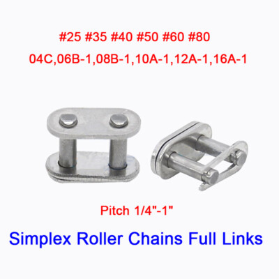 #25-#80 Simplex Roller Chains Full Connecting Links Pitch 1/4'' 3/8'' 5/8'' 3/4'' 1''