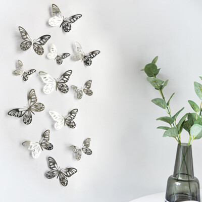12 pcs 3d cute silver butterfly wall decor, party, wedding, diy | eBay