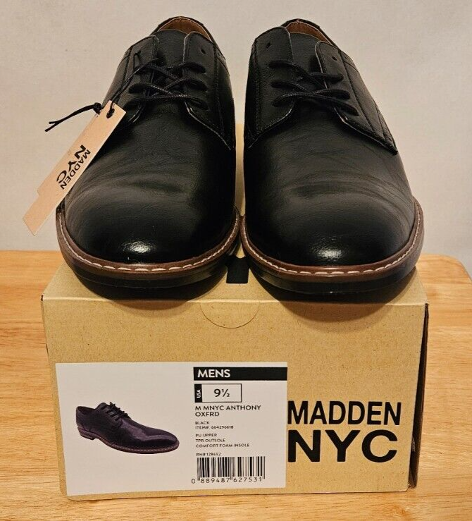 SAOLA Scarpe eleganti nere Madden NYC da uomo taglia 9 1 2 Anthony Oxford con etichette
