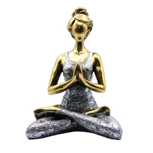 Bronze/Gold & Silber Yoga Meditation Dame Figur - 24 cm Frau Figur Ornament - Bild 2 von 4