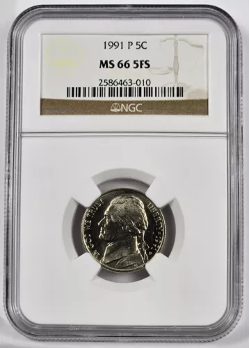 1991 P Jefferson Nickel *** NGC MS 66 5FS