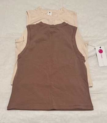 Set of 2 Med Yogalicious Airlite Melissa Crop Tank for any Workout Beige & Tan