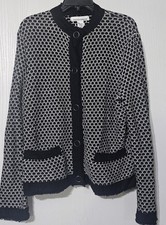 Jones New York Sport Black and White Textured Cardigan Sweater Women  s Size XL