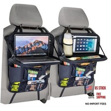 Backseat Car Organizer with Foldable Tray, 9 Pockets, Kick Mat 2 Pack - Oxford