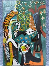 PICASSO drawing and painting on old wood signed stamped vintage