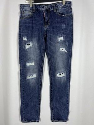 DSQUARED2 Blue Denim Cotton Distressed Faded 5-Pocket Design Skinny Jeans Sz 33