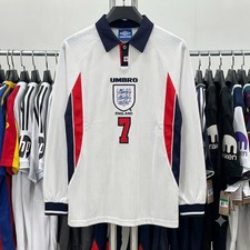 Size S-2XL  1998 England David Beckham #7 Long Sleeve Retro Jersey