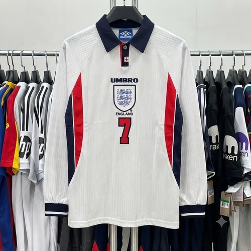 Size S-2XL 1998 England David Beckham #7 Long Sleeve Retro Jersey