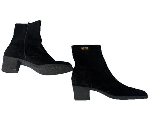 Salvatore Ferragamo Black Suede Ankle Boots Size 8.5 AA Narrow Heels Italy Lux